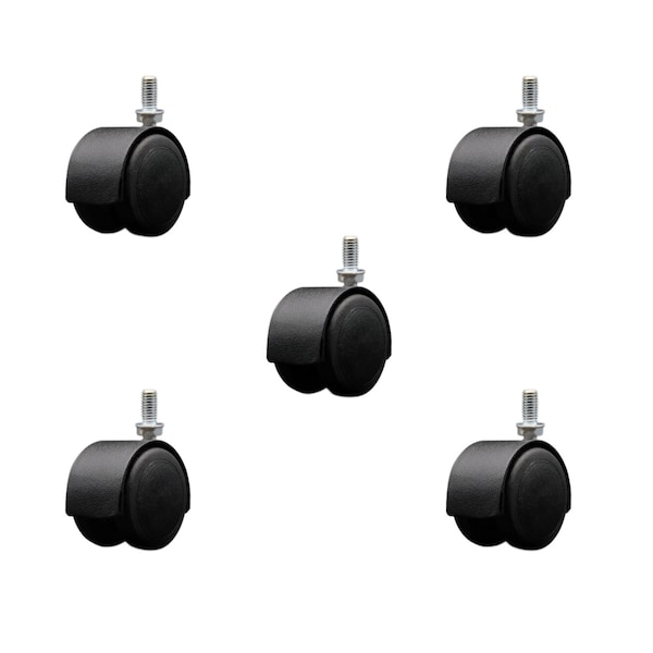 2'' Floor Safe Black Hooded Twin Wheel Caster 3/8 Threaded Stem, 5PK